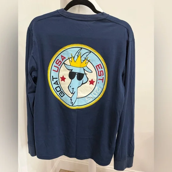 GOAT USA Navy Long Sleeve T-shirt Size Medium Discoloration - Picture 2 of 10